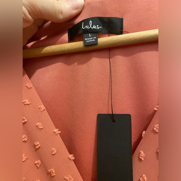 Lulus pink/coral ruffle a-line midi dress in large - Picture 4 of 7